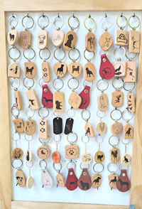 Dog themed etched wood gifts are available at my market booth